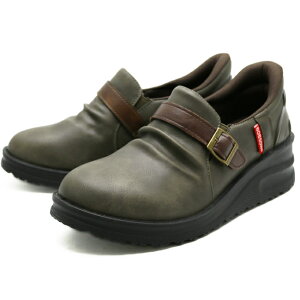 Bobson レディース 手を使わずに履ける ハンズフリー シューズ スリッポン スニーカー フェイクレザー 合皮 靴 飾り ベルト サイドゴア サッと履ける スポッと履ける ブラック ブラウン カー