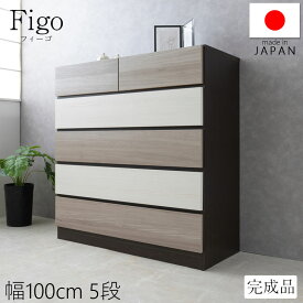 新カラーサイズリニューアル！ 【Figo】 幅99 奥行41 高さ104.5cm チェスト 5段 日本製 完成品 スライドレール付 幅99-5段 タンス 衣類収納 クローゼット 洋服ダンス 衣類 収納家具 国産 幅100