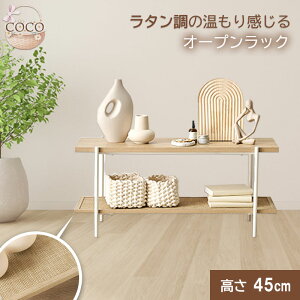 こなれ感がオシャレなラタン調と温かい木目感じるオープンラック 【COCOシリーズ】 幅100 奥行39 高さ45 ディスプレイラック 収納ラック ワイヤーラック ウッドラック 2段 ナチュラル 北欧 ラ