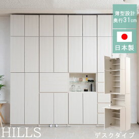 スーパーセール 【HILLS】 幅59.5 奥行31 壁面収納 デスクタイプ ホワイトウォッシュ 完成品 日本製 扉付き 薄型 大川家具 機能的 つっぱり ウォールラック 机 PCデスク パソコン 在宅ワーク A4 プッシュ式扉 壁面ラック ルーター収納