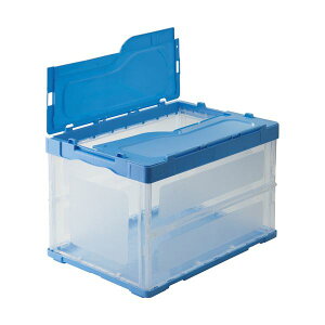 TANOSEE 折りたたみコンテナ 軽量タイプ フタ一体型 50L ブルー / 透明 1台 日用品雑貨・文房具・手芸 文房具・事務用品 文具 オフィス用品 文房具 事務用品 コンテナ