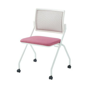 【ライオン事務器 事務用品 lion 文具 事務 業務用 事務用文具】 LEOネスティングチェア ホワイトフレーム 背:メッシュ 座:ピンク LE-250WF-P 1脚 ( イス・チェア インテリア・家具 オフィス家