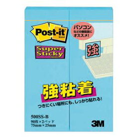 3M スリーエム ポストイット 強粘着ふせん 75×25mm エレクトリックブルー 500SS-B 1パック（2冊） 【×20セット】 【 セット販売 まとめ買い 割引 オフィス 文房具 文具 業務用 オフィス用品 】 文具 オフィス用品 付箋紙 ポストイット