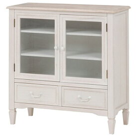 キャビネット 収納棚 幅80cm ホワイト 木製 引き出し収納 脚付き 扉収納 アンティーク調 ブロカントシリーズ リビング　（メーカー名:萩原） インテリア 家具 収納家具 キャビネット