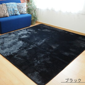 ラビットファー風 ラグマット / 絨毯 【約2畳 約185cm×185cm ブラック】 洗える ホットカーペット 床暖房対応 『リュクシュ』