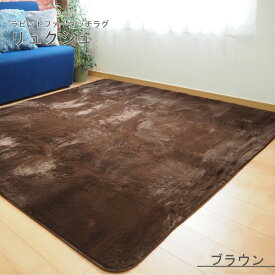 ラビットファー風 ラグマット / 絨毯 【約2畳 約185cm×185cm ブラウン】 洗える ホットカーペット 床暖房対応 『リュクシュ』