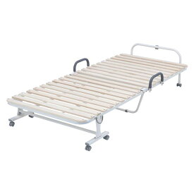 折りたたみベッド 約幅97.5cm ナチュラル×ホワイト 木製 桐製 キャスター付き ワンタッチ スノコベッド 組立品 ベッドルーム