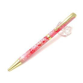 日本製 ハンドメイド ボールペン/文房具 【桜と流水 桃色】 クロスタイプ 芯：0.7mm 美濃和紙 友禅紙 文具 オフィス用品