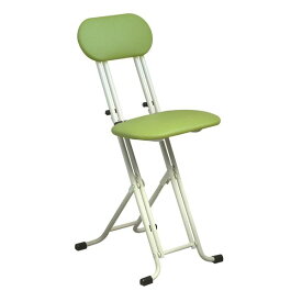 シンプル 折りたたみ椅子 【グリーン×ミルキーホワイト 幅330mm】 スチールパイプ