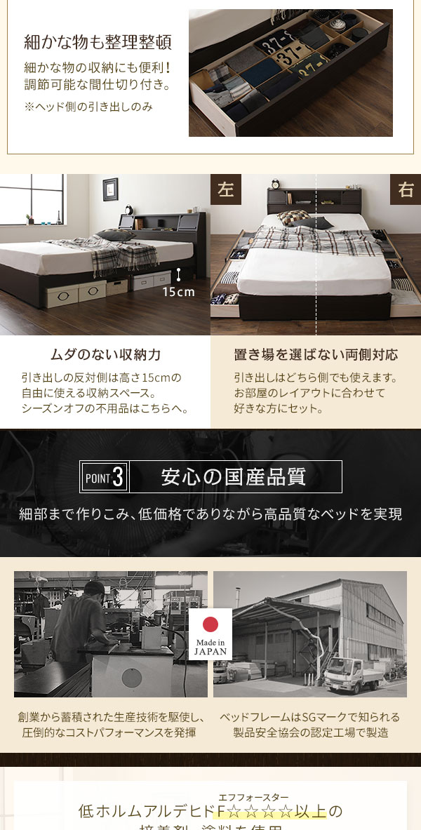 楽天市場】ベッド 日本製 収納付き 引き出し付き 木製 照明付き 棚付き