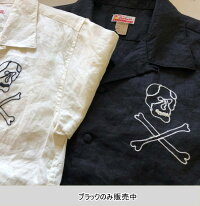 全国どこでも送料無料!春夏新作!【CUSHMAN】LINENEMBROIDERYSHIRTS(ODDFELLOWSSKULL)【クッシュマン】メンズ&レディース半袖シャツ麻リネン100%