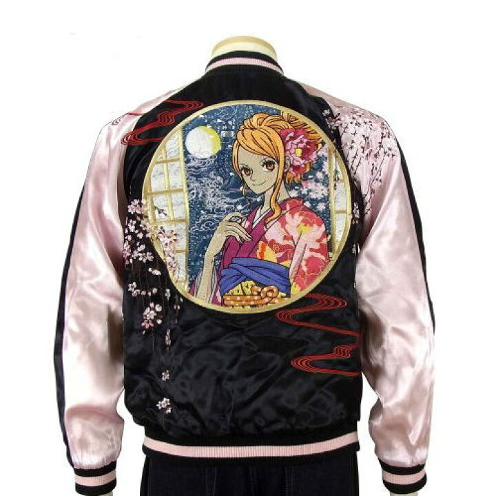 楽天市場 全国どこでも 送料無料 新作 花旅楽団 桜花とナミ刺繍スカジャン One Piece Switch Planning ワンピースメンズ レディース スカジャン コラボ Agogo