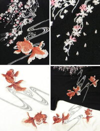 全国どこでも送料無料!春夏新作!【花旅楽団】桜と金魚柄刺繍半袖Tシャツ【SCRIPT】メンズ&レディース和柄