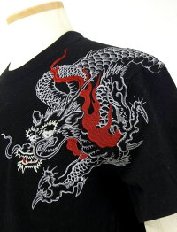 全国どこでも送料無料!春夏新作!【花旅楽団】炎龍柄刺繍半袖Tシャツ【SCRIPT】メンズ&レディース和柄
