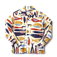 全国どこでも送料無料!!2019年春夏新作!!【HULAKEIKI】LONGSLEEVEFishdesignさかな柄アロハシャツ【フラケイキ】メンズ&レディースハワイアン長袖洋柄コットン100%S2XL