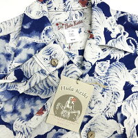 全国どこでも送料無料!!2020年春夏新作!!【HULAKEIKI】LONGSLEEVEインディゴ百虎アロハシャツ【フラケイキ】メンズ&レディースハワイアン長袖洋柄リネン(麻)100%indigoHyaku-tora