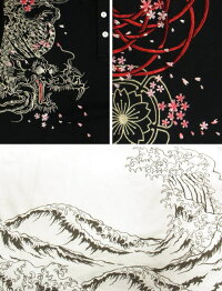 全国どこでも送料無料!2018年春夏新作!【SATORI】波に龍家紋柄刺繍半袖ポロシャツ【さとり】メンズ&レディース和柄綿100%
