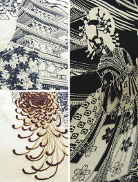 全国どこでも送料無料!春夏新作!【SATORI】五重塔に髑髏芸子柄刺繍&抜染半袖Tシャツ【さとり】メンズ&レディース半袖Tシャツ和柄綿100%