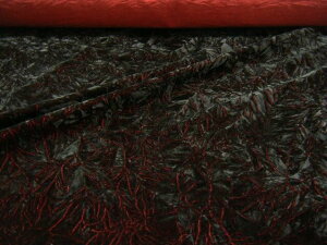 最後の1点です!!【 1.8m価格 】レア◆ 有名ブランド・メーカー使用生地 ◆ ドイツ製 上質 ワッシャー クラッシュ プレス ベルベット ♪ ブラック ( × ワインレッド ) ♪ モードベルベット 赤