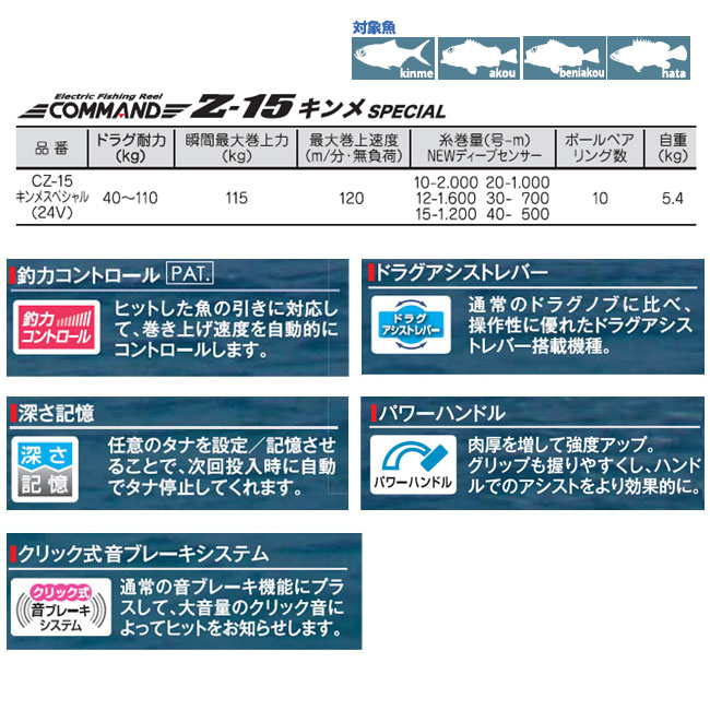 【MiyaEpock/ミヤエポック】COMMAND Z-15 キンメSPECIAL 24V CZ-15 04269 Zシリーズ 電動リール |  熊人楽天市場店