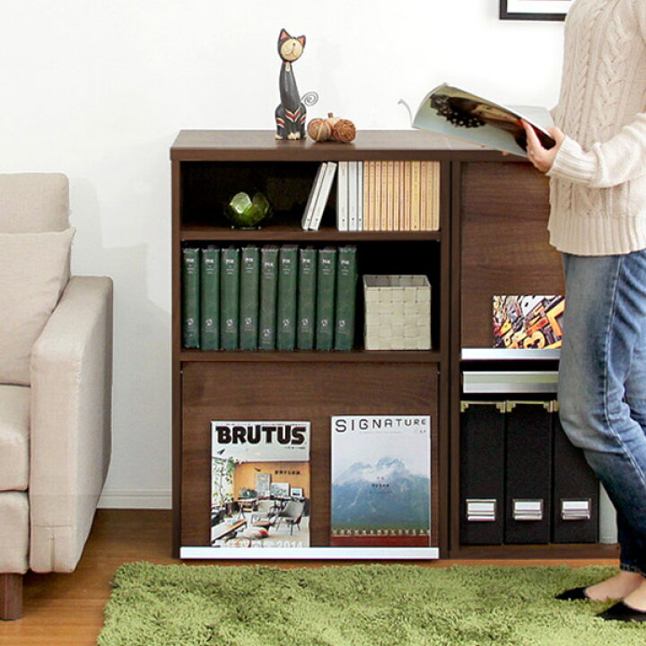 楽天市場 本棚 おしゃれ 北欧 安い 収納 整理 棚 ラック 大容量 扉付き キャビネット 子供 絵本 対応 コンパクト ディスプレイ コミック 文庫本 漫画 マンガ Cd Dvd オープン 3段 リビング ロータイプ マガジンラック 約 幅60 家具 インテリア通販 アットカグ