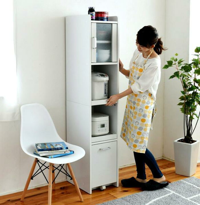 楽天市場 食器棚 スリム 細い 薄型 隙間 すきま 収納 ラック 家具 一人暮らし おしゃれ 北欧 安い キッチン 棚 ミニ 炊飯器置き場 ポット コンパクト 約 幅30 高さ 160 扉付 家具 インテリア通販 アットカグ