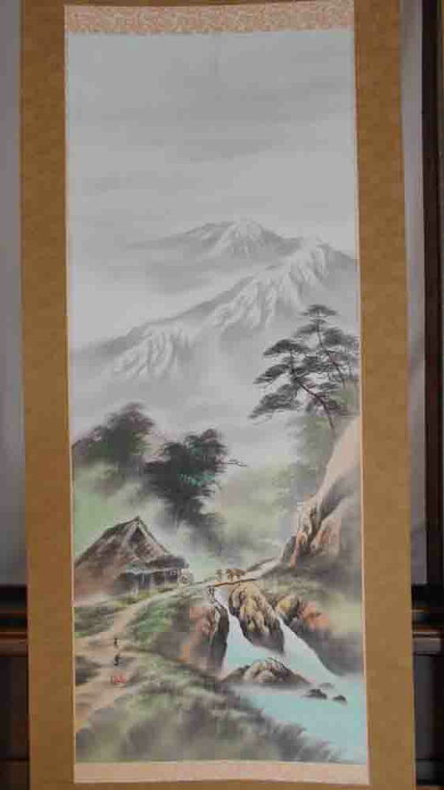 楽天市場】掛け軸 彩色山水／山賀青蘭 「美術名典掲載作家」 肉筆 掛軸  