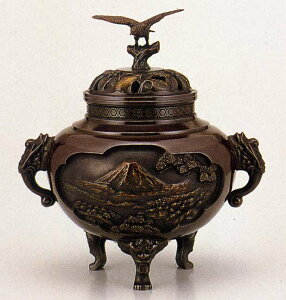 送料無料 香炉 壱不二弐鷹参茄子 竹翁斎 床の間 置物 仏具 銅 ブロンズ