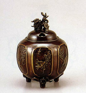 送料無料 香炉 花鳥六面間取香炉 能作 吉秀 床の間 置物 仏具 銅 ブロンズ