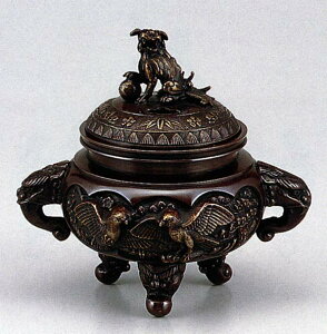 送料無料 香炉 開運花鳥香炉 床の間 置物 仏具 銅 ブロンズ