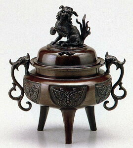 送料無料 香炉 大和型 獅子蓋 小 床の間 置物 仏具 銅 ブロンズ