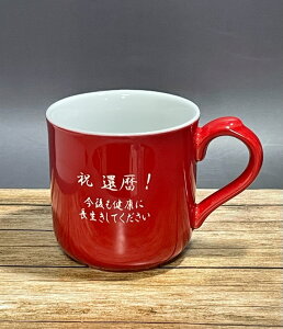 還暦祝い 名入れマグカップ  メッセージ入り 赤林檎 幼稚園 卒園記念品 先生への記念品 周年記念品 還暦ギフト