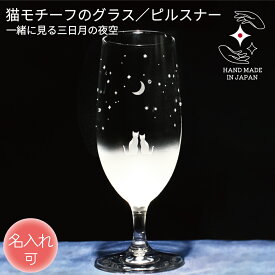 誕生日 記念品 結婚 ピルスナー 名入れ 退職 卒業 プレゼント ビアグラス お祝い ギフト 定年 結婚 贈り物 ペア 名前入り ラインストーン ラッピング サンドブラスト 猫グッズ 猫好き 猫雑貨【一緒にみる三日月の夜空 ／ ピルスナー】