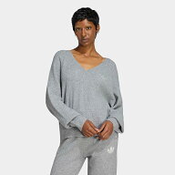 レディース エッセンシャルズ Vネック 長袖 ニット　ミディアムグレーヘザー　【adidas originals|アディ…