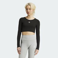 レディース エッセンシャルズ リブ クロップ 長袖Tシャツ　ブラック　【adidas originals|アディダスオリ…
