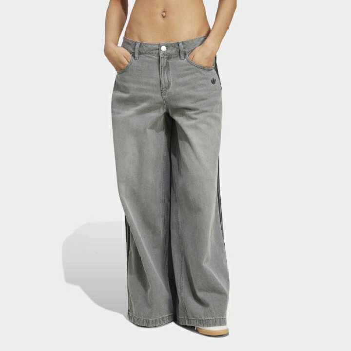韓国adidas DENIM ZIP PANT 26 JX9211 ワイドデニム Adidasジップ  