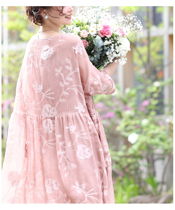 楽天市場】キャミソール付き薔薇刺繍のエレガントなワンピース  