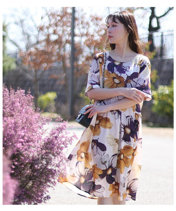 楽天市場】ゆったり花柄半袖ワンピース ワンピース レディース 