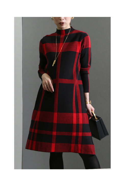 楽天市場】タータンチェックニットワンピース レディースファッション  