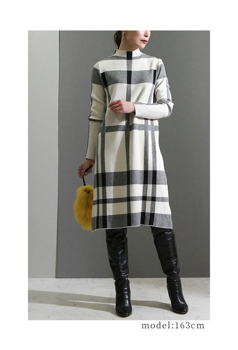 楽天市場】タータンチェックニットワンピース レディースファッション  