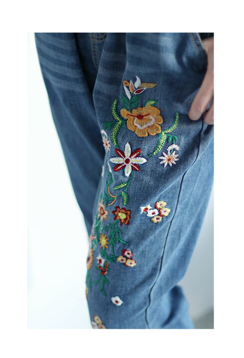 楽天市場】花咲く刺繍のゆるっと可愛いイージーデニムパンツ 