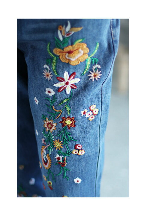 楽天市場】花咲く刺繍のゆるっと可愛いイージーデニムパンツ 