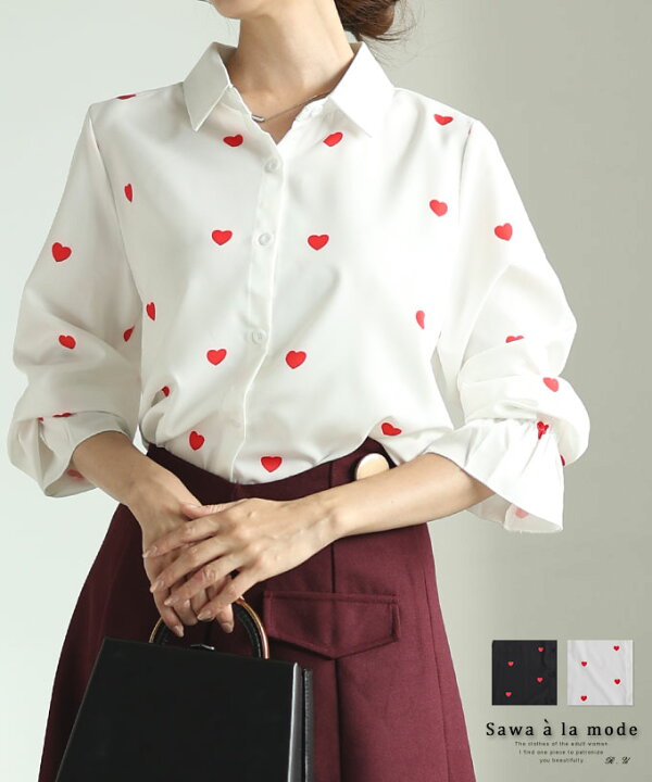 楽天市場】ミニハートを散りばめたキャンディースリーブブラウス  