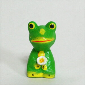 小さなカエルの置物【木製 置物 蛙 高さ5センチ 緑色 癒し系 アジアン雑貨 カエルオブジェ 320円】ケロケロかえるさんアジアンハンドメイド!!