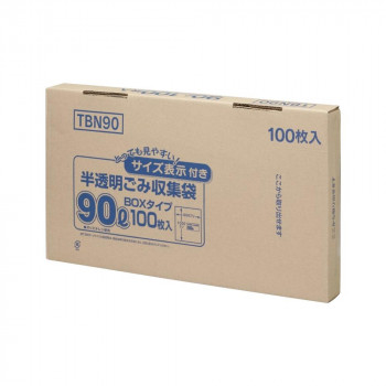 ジャパックス 容量表示入ポリ袋90L 白半透明 100枚×4箱 TBN90【送料無料】のサムネイル