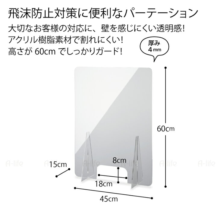 楽天市場】飛沫防止 パーテーション S 45×60cm 窓付き アクリル 飛沫感染防止窓付きアクリル板5枚セット
