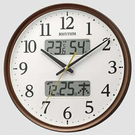 リズム時計 RHYTHM 掛け時計 音がしない 連続秒針 液晶表示付電波掛時計 大きな文字板 フィットウェーブリブA03