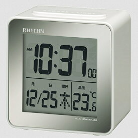 リズム時計 RHYTHM 置き時計 電波めざまし時計 電子音アラーム（3段階にテンポアップ） シンプルなキューブ型 フィットウェーブD158