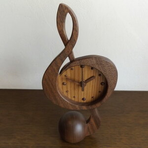 置き時計 木製 ト音記号 日本製 天然木 無垢