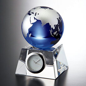 置き時計 置時計 ガラス 鳴海 クリスタル デスク 地球儀 小型 会社 送料無料 周年 記念品内祝い 引き出物 贈答品 記念品 ギフト ガラス時計 ブルーアース・デスククロック（S）